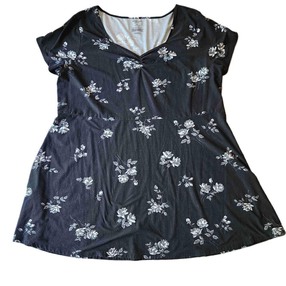 Arizona Jean Co Black Floral Print A Line Dress 3X